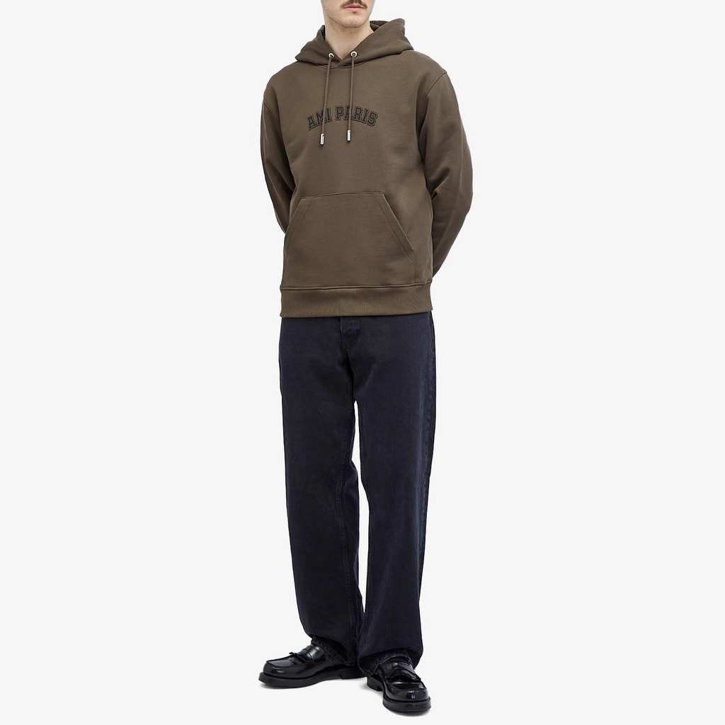 AMI Paris Men's College Logo Hoodie Dark Coffee